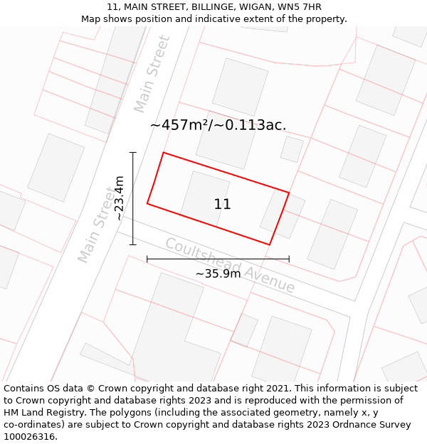 11, MAIN STREET, BILLINGE, WIGAN, WN5 7HR: Plot and title map