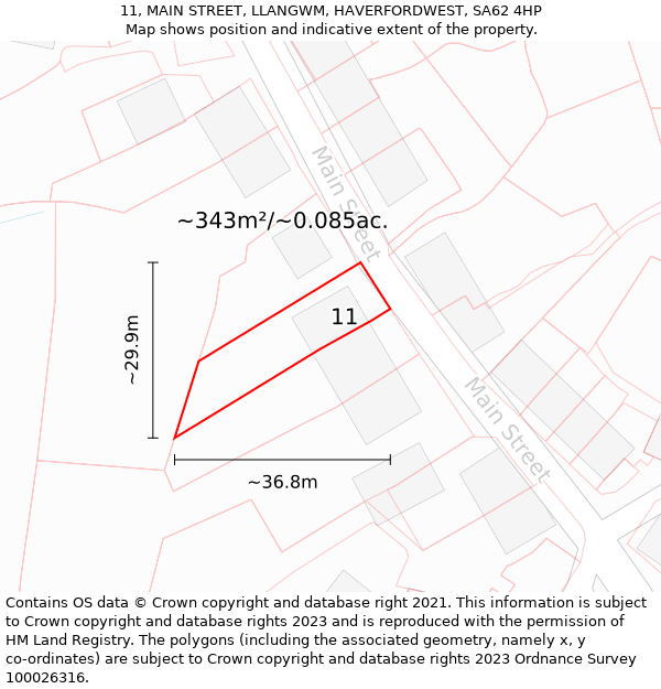 11, MAIN STREET, LLANGWM, HAVERFORDWEST, SA62 4HP: Plot and title map