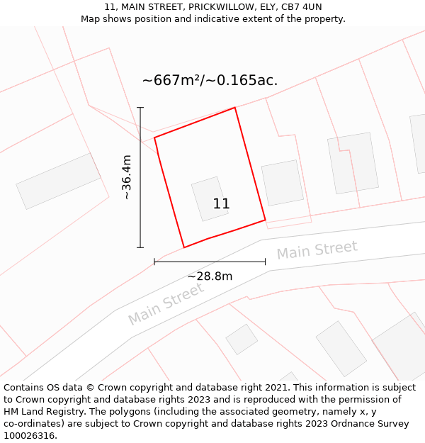 11, MAIN STREET, PRICKWILLOW, ELY, CB7 4UN: Plot and title map
