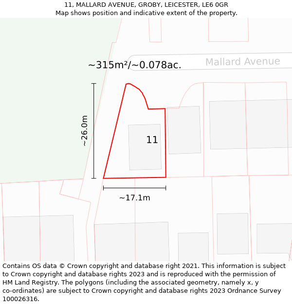 11, MALLARD AVENUE, GROBY, LEICESTER, LE6 0GR: Plot and title map