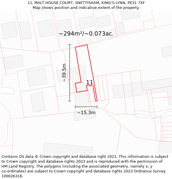 11, MALT HOUSE COURT, SNETTISHAM, KING'S LYNN, PE31 7XF: Plot and title map