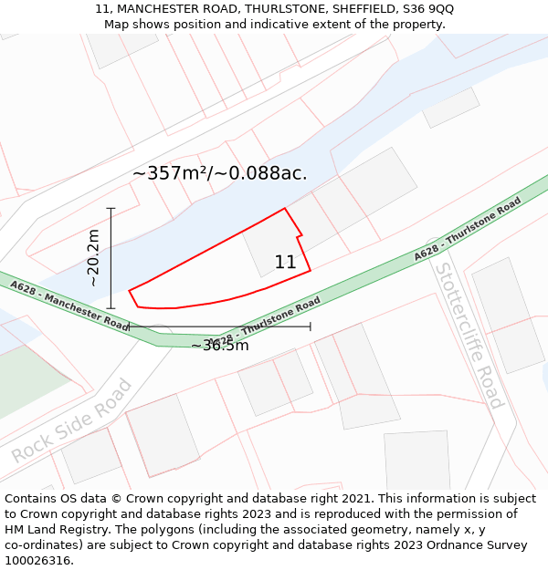 11, MANCHESTER ROAD, THURLSTONE, SHEFFIELD, S36 9QQ: Plot and title map