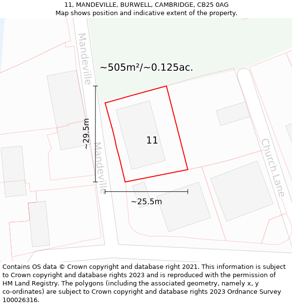 11, MANDEVILLE, BURWELL, CAMBRIDGE, CB25 0AG: Plot and title map