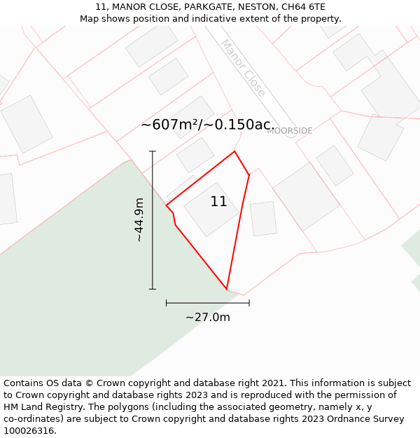 11, MANOR CLOSE, PARKGATE, NESTON, CH64 6TE: Plot and title map