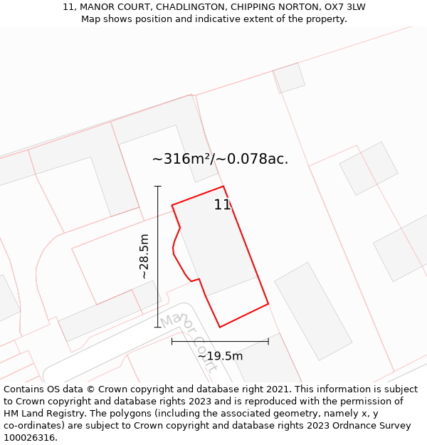 11, MANOR COURT, CHADLINGTON, CHIPPING NORTON, OX7 3LW: Plot and title map