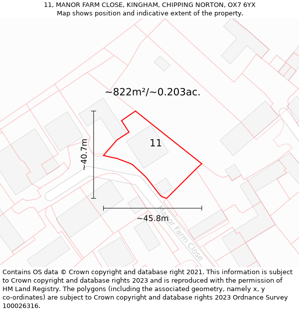 11, MANOR FARM CLOSE, KINGHAM, CHIPPING NORTON, OX7 6YX: Plot and title map