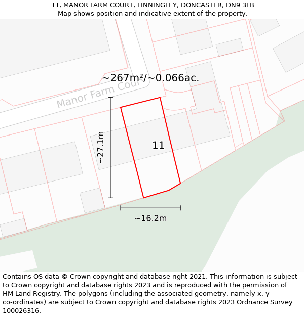 11, MANOR FARM COURT, FINNINGLEY, DONCASTER, DN9 3FB: Plot and title map