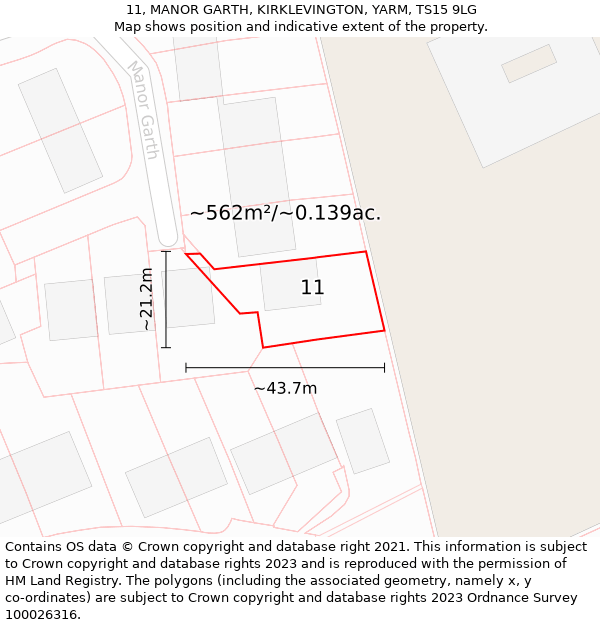 11, MANOR GARTH, KIRKLEVINGTON, YARM, TS15 9LG: Plot and title map