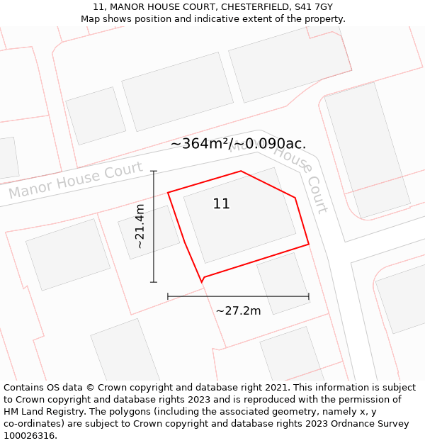 11, MANOR HOUSE COURT, CHESTERFIELD, S41 7GY: Plot and title map