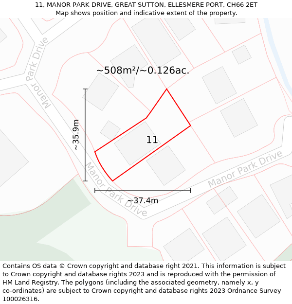 11, MANOR PARK DRIVE, GREAT SUTTON, ELLESMERE PORT, CH66 2ET: Plot and title map