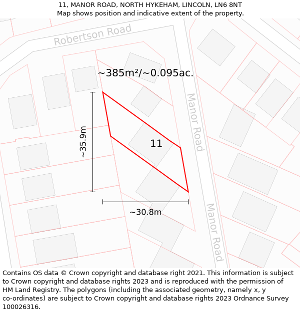 11, MANOR ROAD, NORTH HYKEHAM, LINCOLN, LN6 8NT: Plot and title map