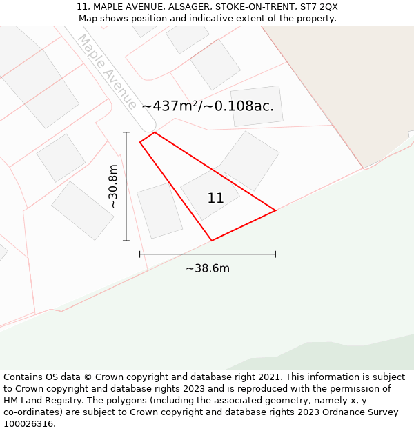 11, MAPLE AVENUE, ALSAGER, STOKE-ON-TRENT, ST7 2QX: Plot and title map