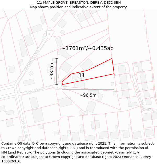 11, MAPLE GROVE, BREASTON, DERBY, DE72 3BN: Plot and title map