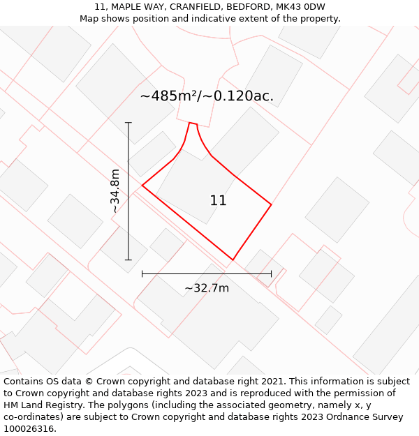 11, MAPLE WAY, CRANFIELD, BEDFORD, MK43 0DW: Plot and title map