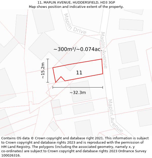 11, MAPLIN AVENUE, HUDDERSFIELD, HD3 3GP: Plot and title map