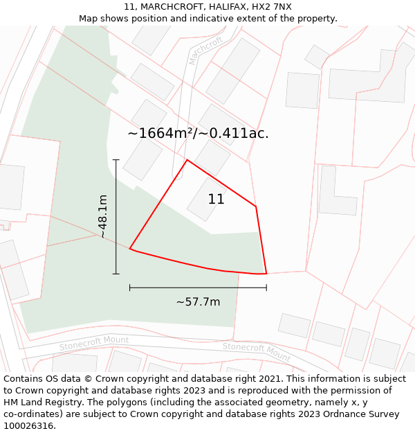 11, MARCHCROFT, HALIFAX, HX2 7NX: Plot and title map