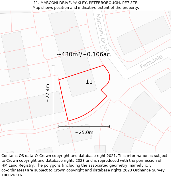 11, MARCONI DRIVE, YAXLEY, PETERBOROUGH, PE7 3ZR: Plot and title map