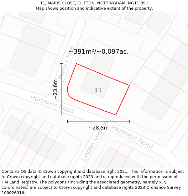 11, MARIS CLOSE, CLIFTON, NOTTINGHAM, NG11 8SH: Plot and title map