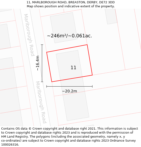 11, MARLBOROUGH ROAD, BREASTON, DERBY, DE72 3DD: Plot and title map