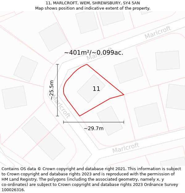 11, MARLCROFT, WEM, SHREWSBURY, SY4 5AN: Plot and title map