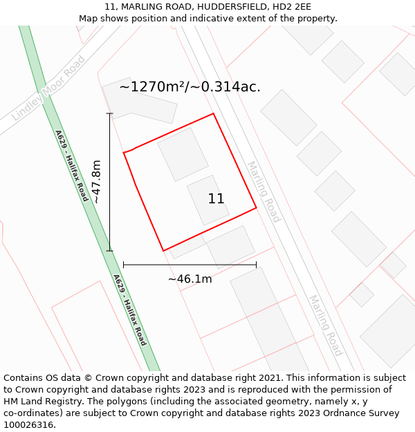 11, MARLING ROAD, HUDDERSFIELD, HD2 2EE: Plot and title map