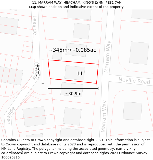 11, MARRAM WAY, HEACHAM, KING'S LYNN, PE31 7AN: Plot and title map