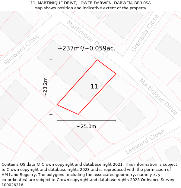 11, MARTINIQUE DRIVE, LOWER DARWEN, DARWEN, BB3 0SA: Plot and title map