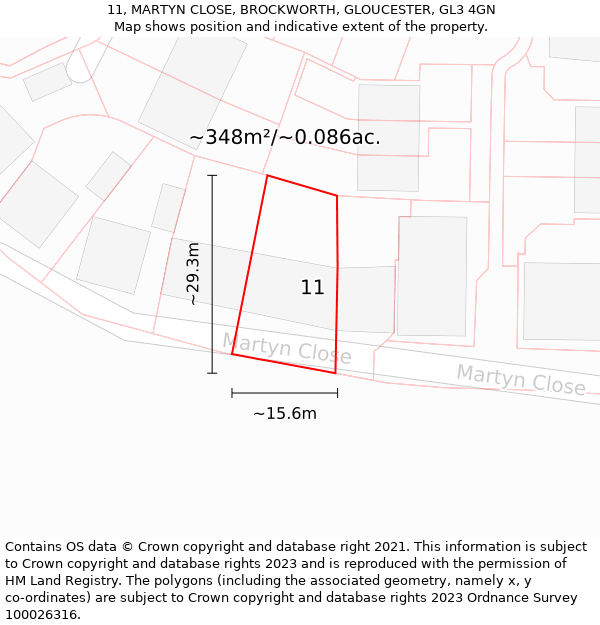 11, MARTYN CLOSE, BROCKWORTH, GLOUCESTER, GL3 4GN: Plot and title map