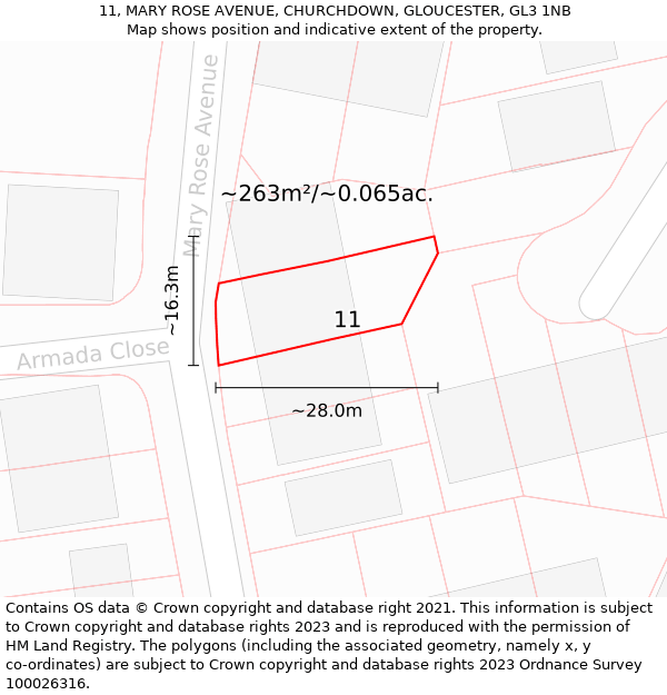 11, MARY ROSE AVENUE, CHURCHDOWN, GLOUCESTER, GL3 1NB: Plot and title map