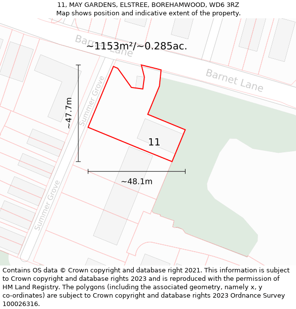 11, MAY GARDENS, ELSTREE, BOREHAMWOOD, WD6 3RZ: Plot and title map