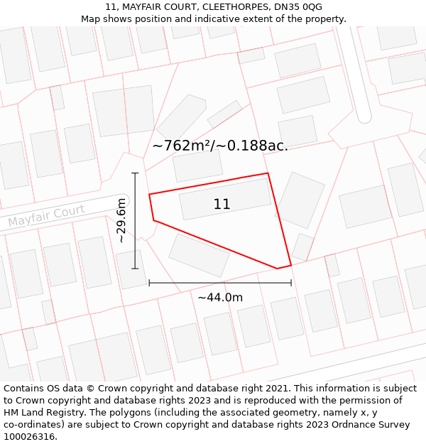 11, MAYFAIR COURT, CLEETHORPES, DN35 0QG: Plot and title map