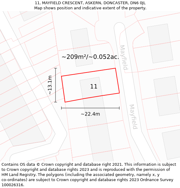 11, MAYFIELD CRESCENT, ASKERN, DONCASTER, DN6 0JL: Plot and title map