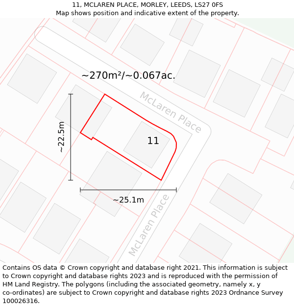 11, MCLAREN PLACE, MORLEY, LEEDS, LS27 0FS: Plot and title map