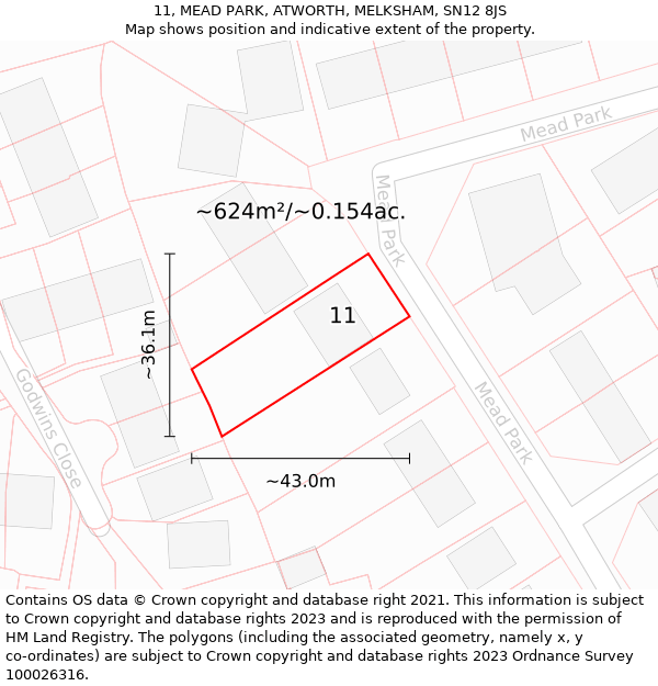 11, MEAD PARK, ATWORTH, MELKSHAM, SN12 8JS: Plot and title map