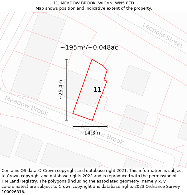 11, MEADOW BROOK, WIGAN, WN5 8ED: Plot and title map