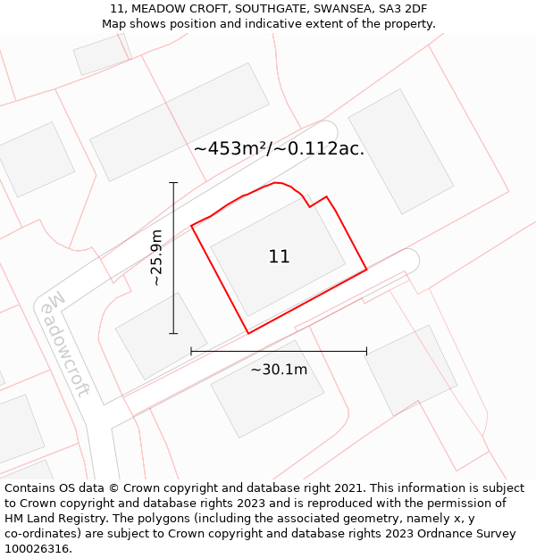 11, MEADOW CROFT, SOUTHGATE, SWANSEA, SA3 2DF: Plot and title map