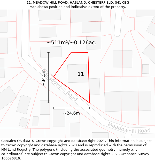 11, MEADOW HILL ROAD, HASLAND, CHESTERFIELD, S41 0BG: Plot and title map