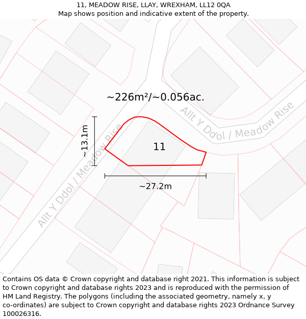 11, MEADOW RISE, LLAY, WREXHAM, LL12 0QA: Plot and title map