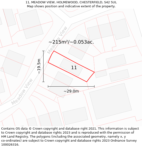 11, MEADOW VIEW, HOLMEWOOD, CHESTERFIELD, S42 5UL: Plot and title map