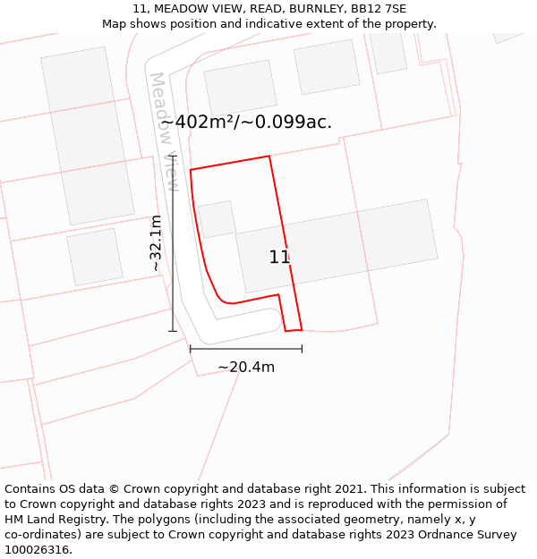 11, MEADOW VIEW, READ, BURNLEY, BB12 7SE: Plot and title map