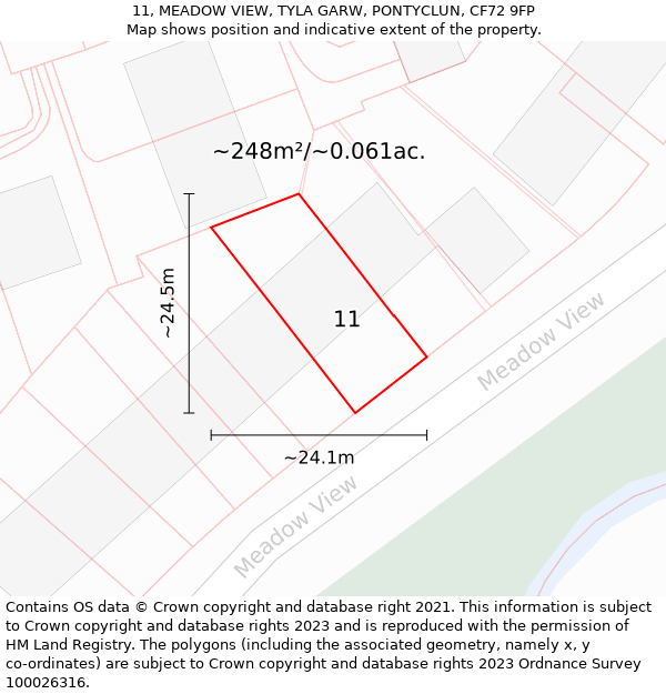 11, MEADOW VIEW, TYLA GARW, PONTYCLUN, CF72 9FP: Plot and title map