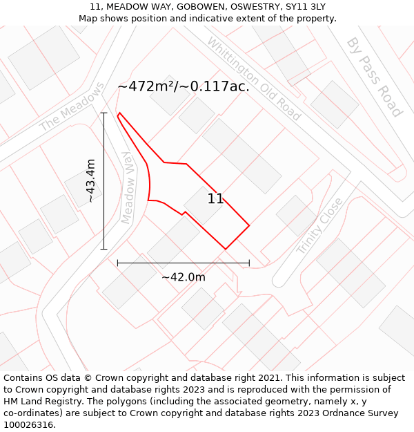 11, MEADOW WAY, GOBOWEN, OSWESTRY, SY11 3LY: Plot and title map