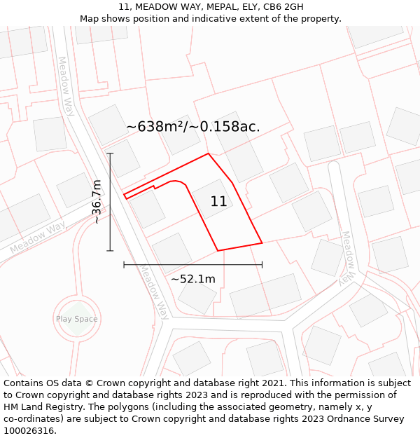 11, MEADOW WAY, MEPAL, ELY, CB6 2GH: Plot and title map