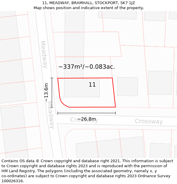 11, MEADWAY, BRAMHALL, STOCKPORT, SK7 1JZ: Plot and title map