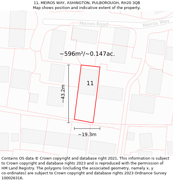11, MEIROS WAY, ASHINGTON, PULBOROUGH, RH20 3QB: Plot and title map