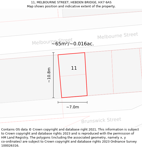 11, MELBOURNE STREET, HEBDEN BRIDGE, HX7 6AS: Plot and title map