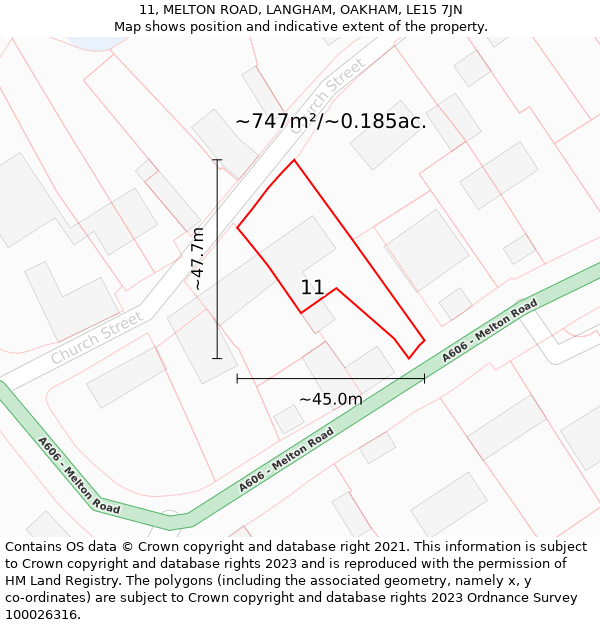 11, MELTON ROAD, LANGHAM, OAKHAM, LE15 7JN: Plot and title map