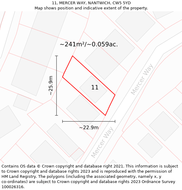 11, MERCER WAY, NANTWICH, CW5 5YD: Plot and title map