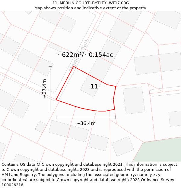 11, MERLIN COURT, BATLEY, WF17 0RG: Plot and title map