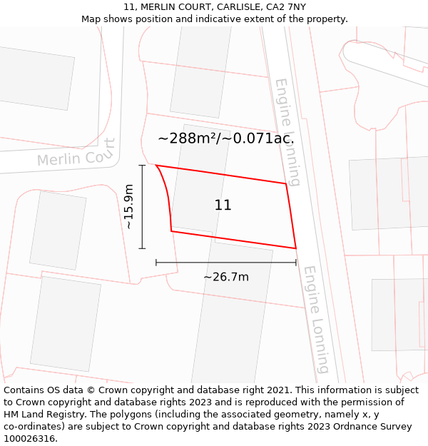 11, MERLIN COURT, CARLISLE, CA2 7NY: Plot and title map